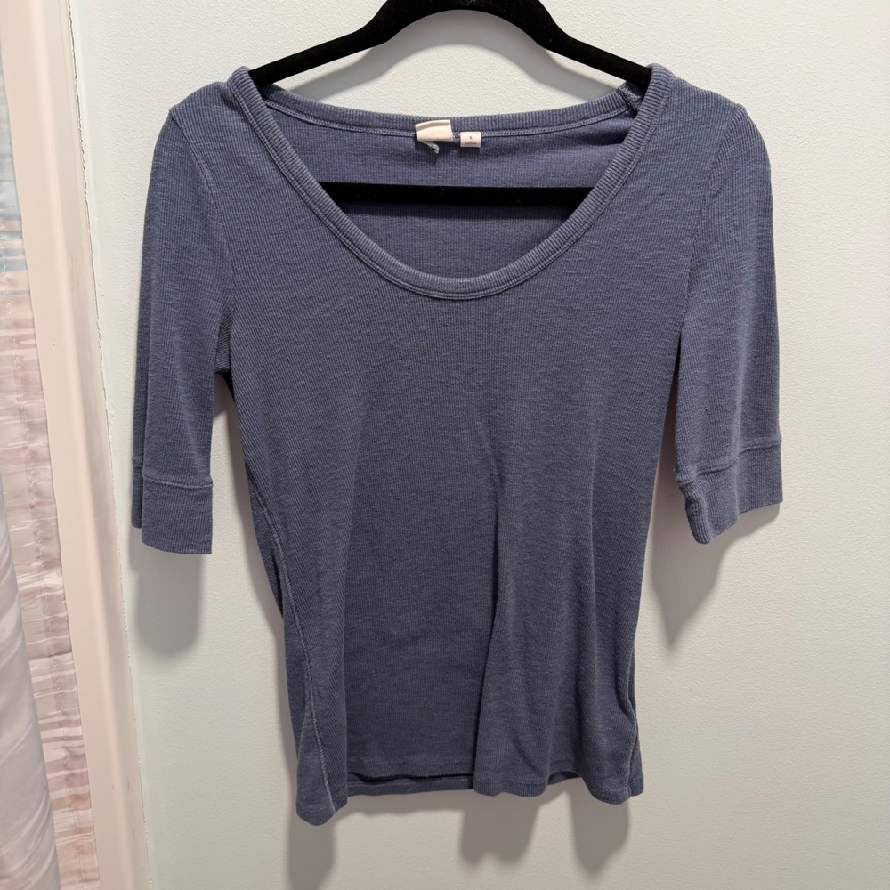 Gap Ribbed Scoop Neck Top Blue Small Minimalist Casual Daily Wear